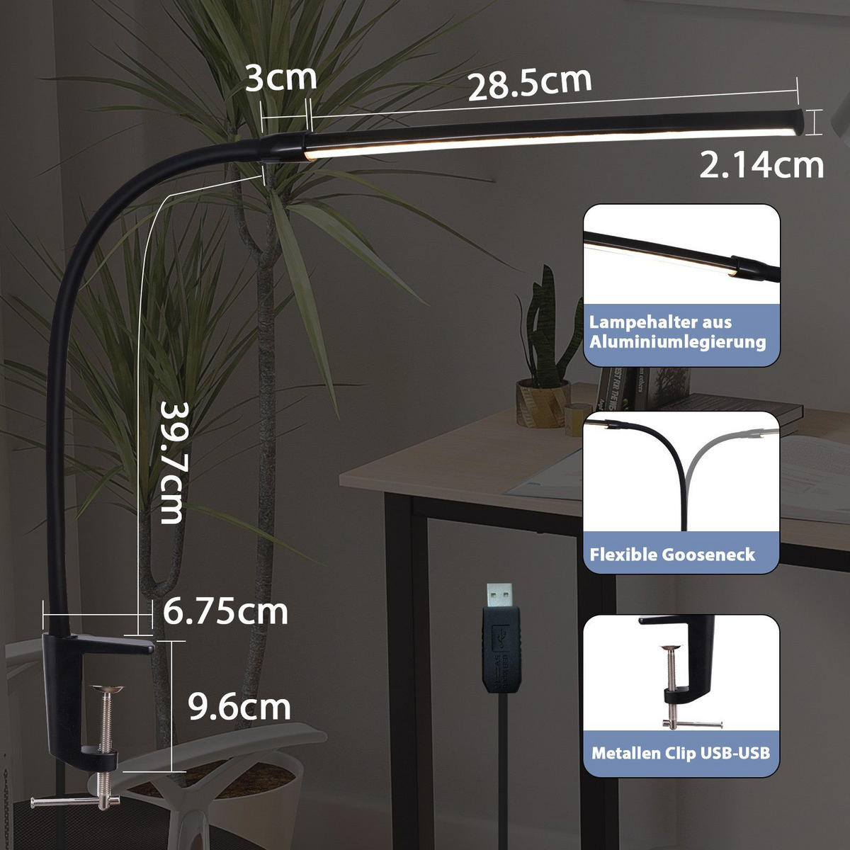 LED TISCHLEUCHTE Nathan - Schwarz, Metall (3.1/80.8/80.8cm) - Nettlife