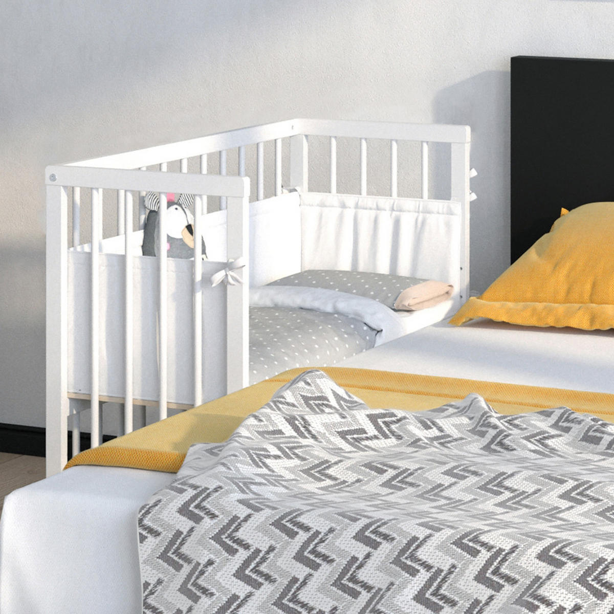 BEISTELLBETT Sophie Weiß 94 x 90 cm 1 Seitenschiene - Weiß, Holz (94/96/90cm) - VitaliSpa