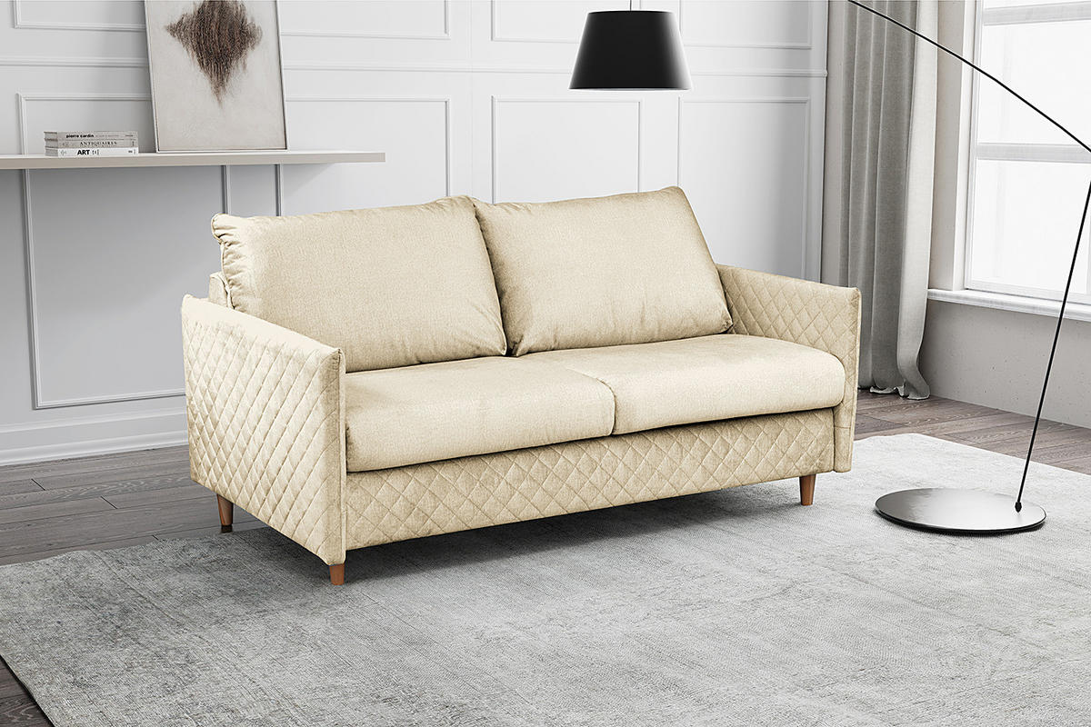 SCHLAFSOFA mit Matratze - Samt - Beige/Buchefarben, Buchenholz/Textil (171/95/101cm) - home24
