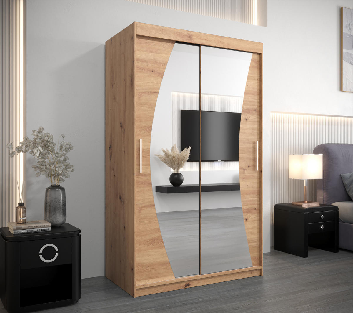 SCHWEBETÜRENSCHRANK 200/120/62 2-türig - Silberfarben/Eiche Artisan, Holz/Kunststoff (120/200/62cm) - Abiks Möbel