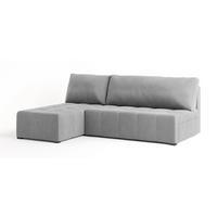 ECKSOFA DOMIRA Hellgrau Plüsch-Stoff mit Schlaffunktion - Hellgrau, Holz (200/141cm) - MASSENO