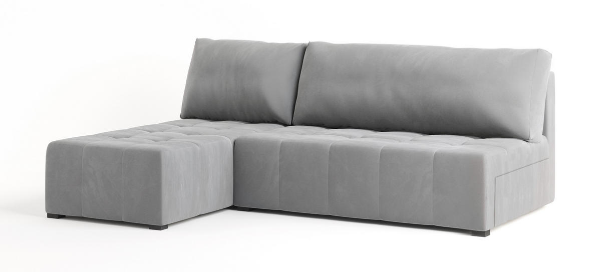 ECKSOFA DOMIRA Hellgrau Plüsch-Stoff mit Schlaffunktion - Hellgrau, Holz (200/141cm) - MASSENO