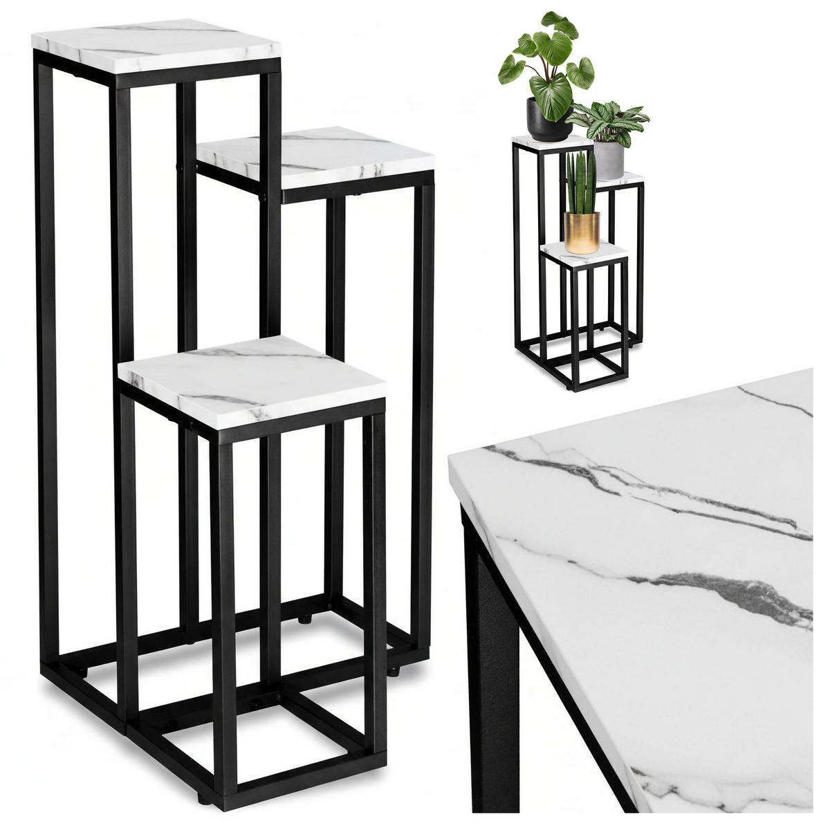 BLUMENSTÄNDER mit 3 Ablagen - Weiß Hochglanz, Metall (34/34/67cm) - Mat-Haus