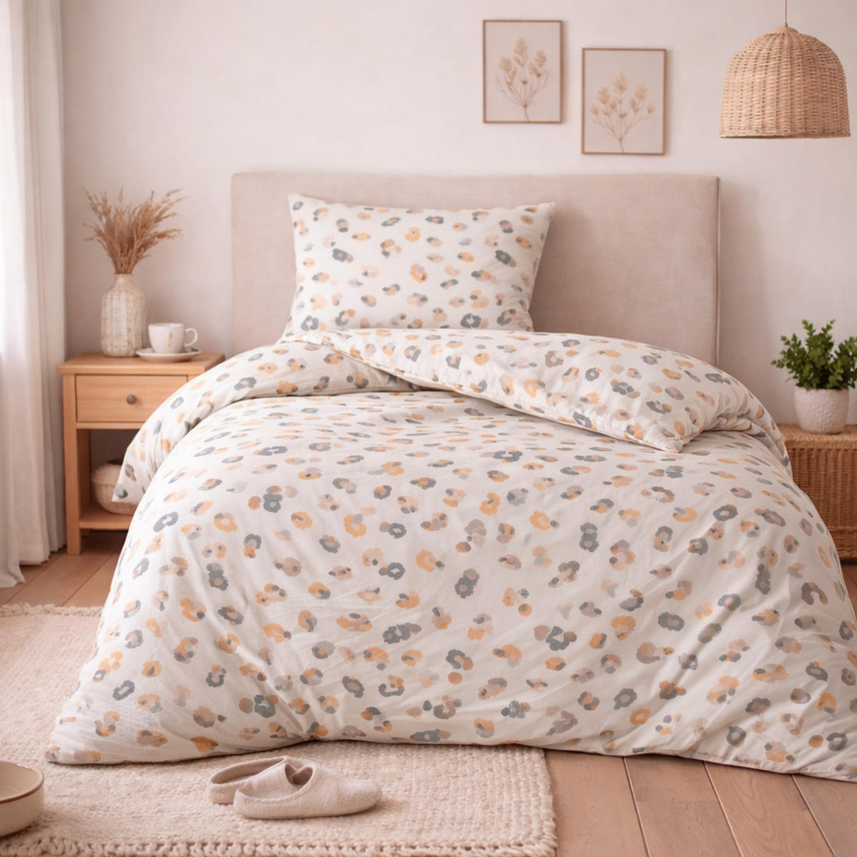 BETTWÄSCHE Byrklund 2-teilig 135x200/80x80cm Soft Animal Multicolor - Multicolor/Creme, Naturmaterialien (135/200cm)