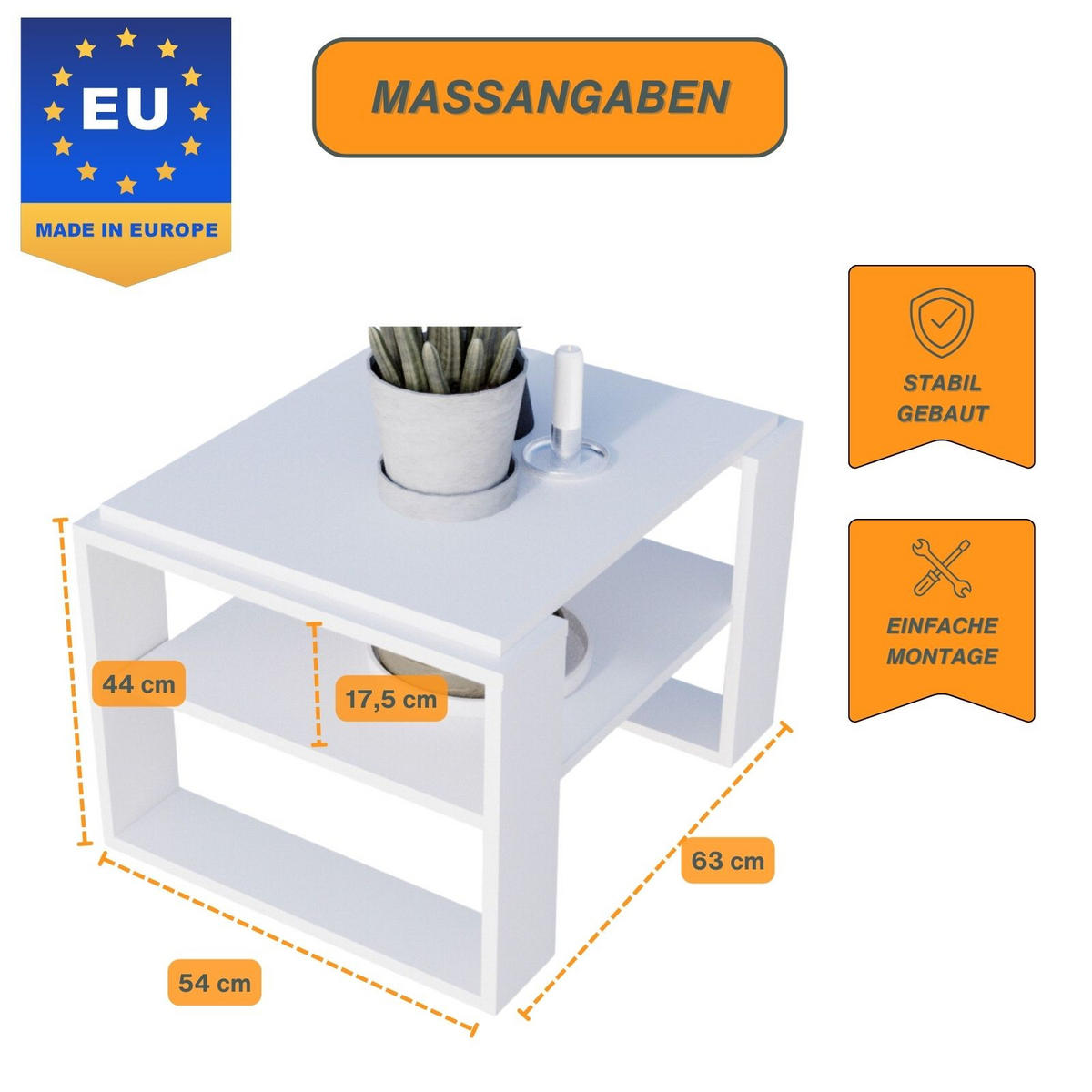 COUCHTISCH Kaja63 63/42/53,8 - Weiß, Holzwerkstoff (54/63/42cm) - RAUMHIRSCH FURNITURE