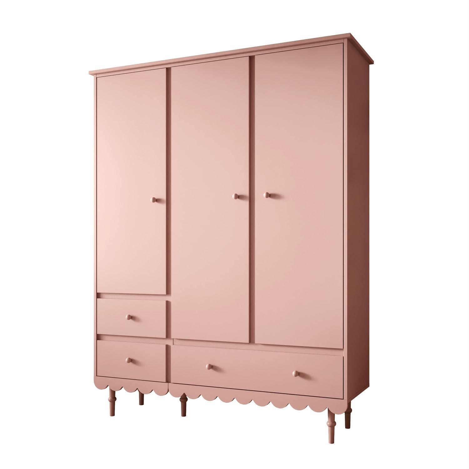 KINDERKLEIDERSCHRANK BABUSHKA – Dreitürig, Natürlich Rosa - Rosa, Holzwerkstoff (154/203/50cm)