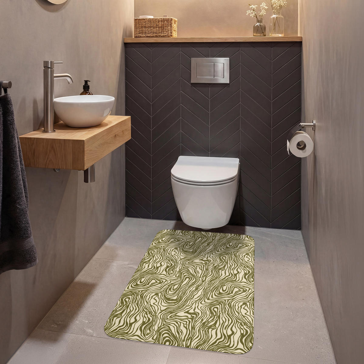 WC PŘEDLOŽKA Abstraktní - Mramor - Zelený 60x90 cm - tmavě zelená, textil/plast (60/1cm) - OnlyWow