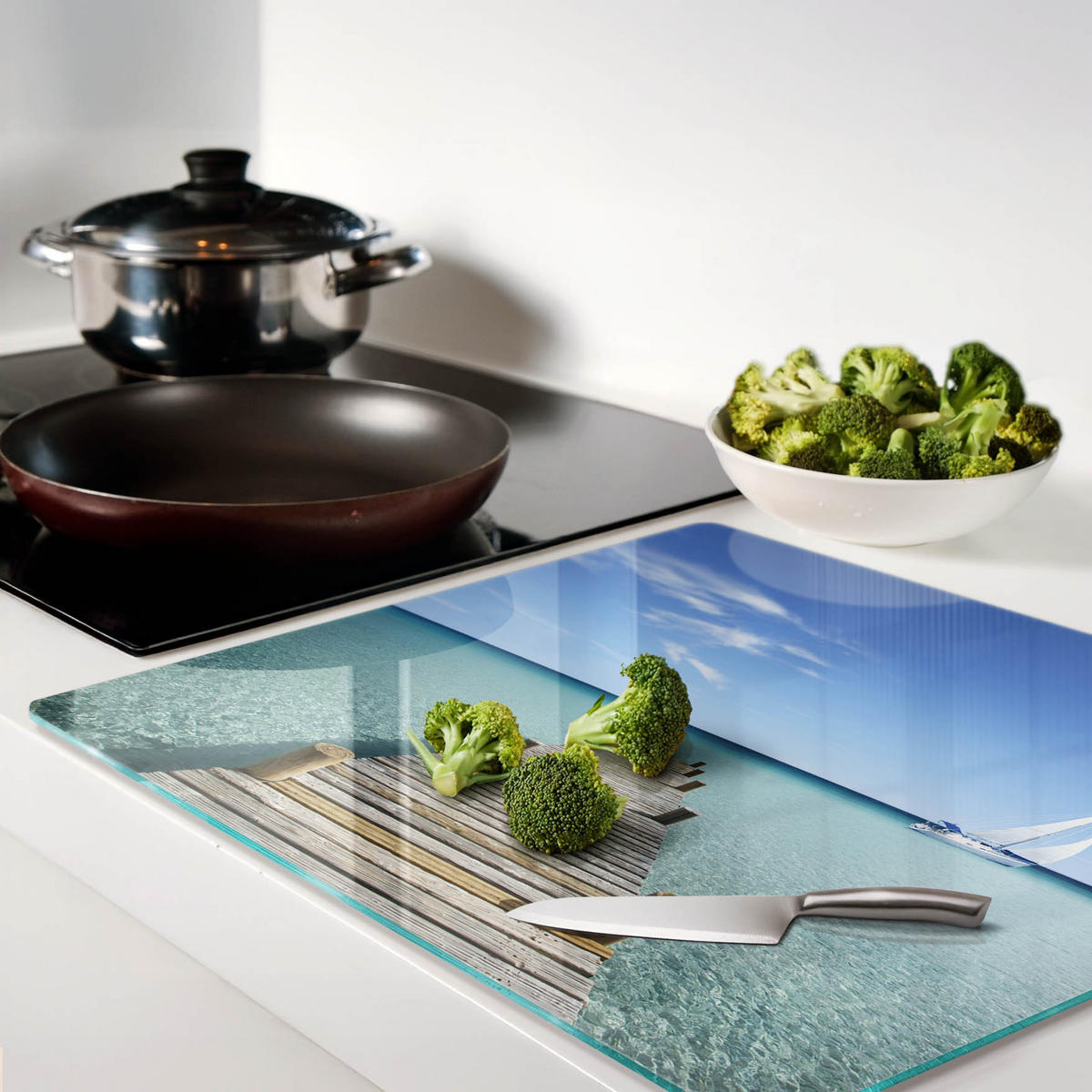 GLASPLATTE 60x52 cm Holzsteg - Blau, Glas (60/0.4/52cm) - TULUP