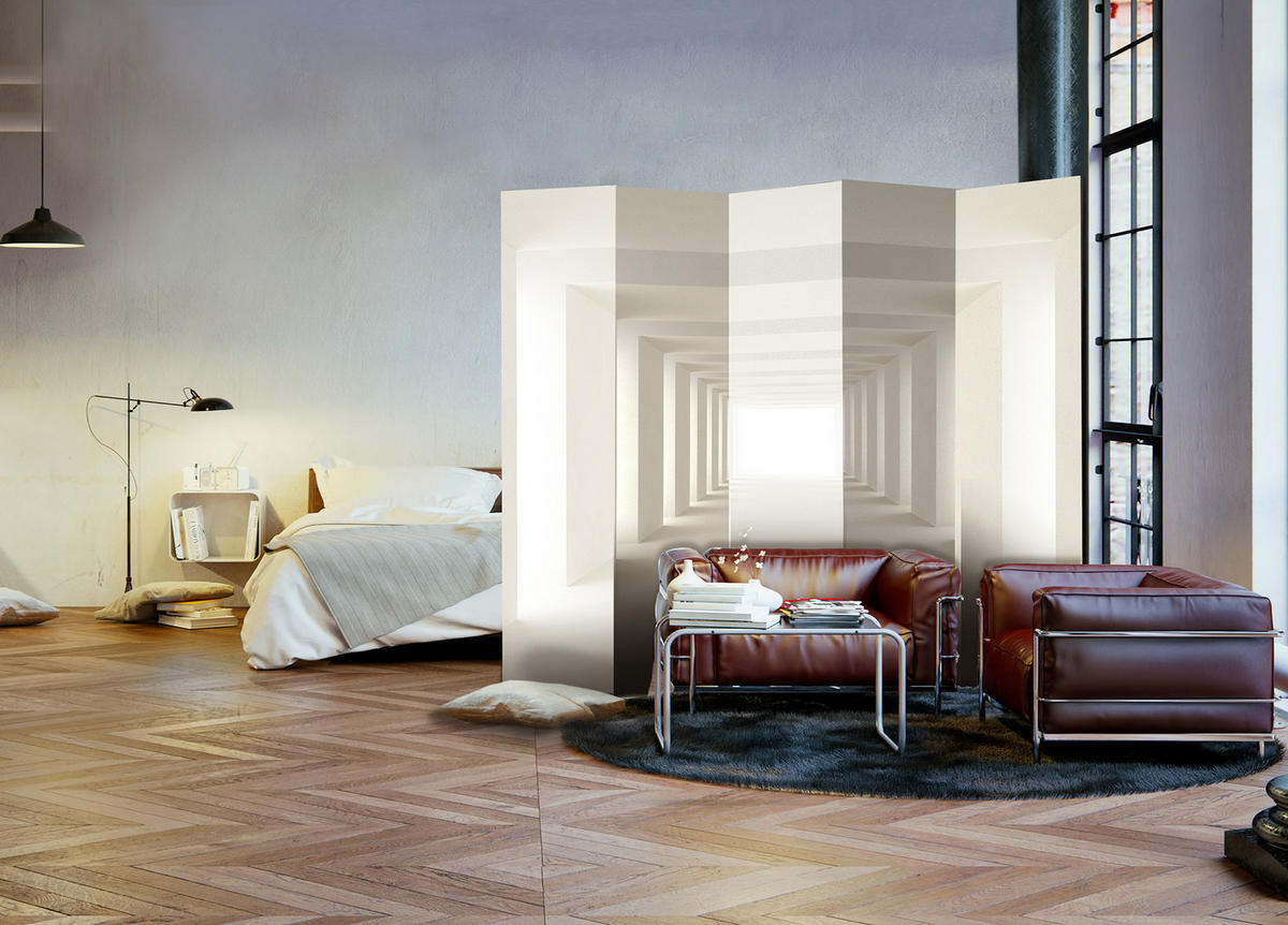 PARAVÁN Akustický 5-dielny 225x172 cm Tunel 3D Efekt - biela, drevo/textil (225/172/3cm) - Muralo