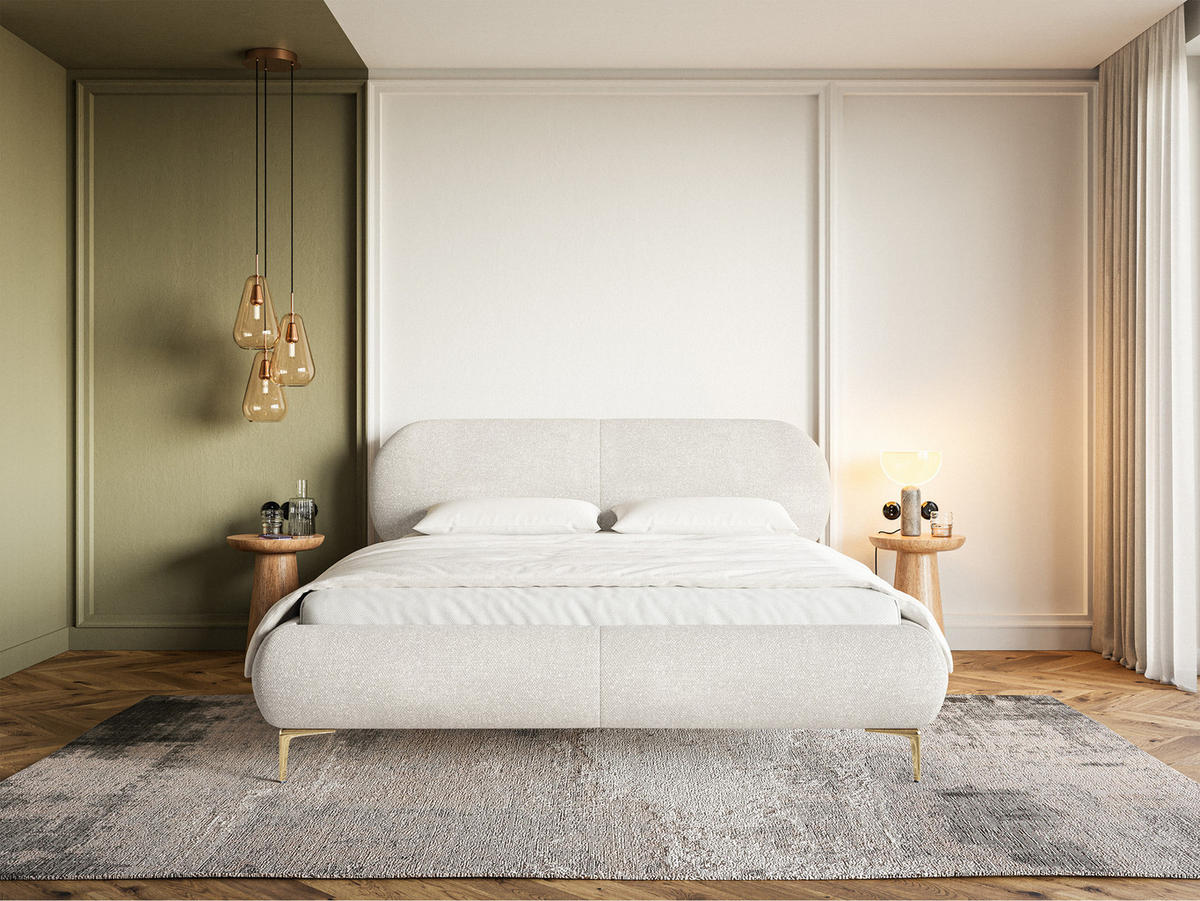 POLSTERBETT Ovalle Cremeweiß mit goldenen Metallbeinen 180 cm - Goldfarben/Creme, Textil/Metall (180/200cm) - Selsey