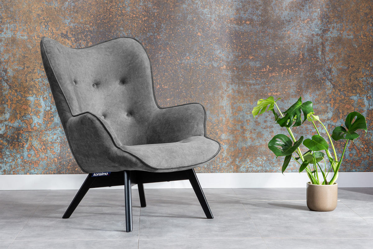SESSEL GLORI mit Armlehnen, Grau - Schwarz/Grau, Holz/Textil (78/94/88cm) - KONSIMO®