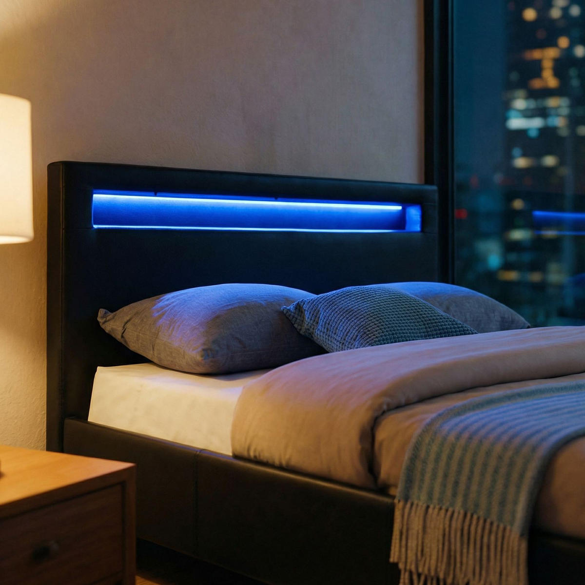 POLSTERBETT MIT LED MIRASOL 120X200 CM - Schwarz, Textil (120/200cm) - CARO-Möbel