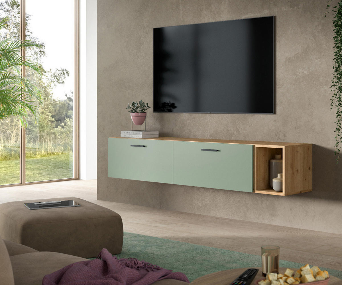 TV-LOWBOARD Grün, Eiche Artisan 176 cm, TV Unterteil hängend / stehend - Schwarz/Eiche Artisan, Holzwerkstoff/Kunststoff (176/32/34cm) - Inn.Furn
