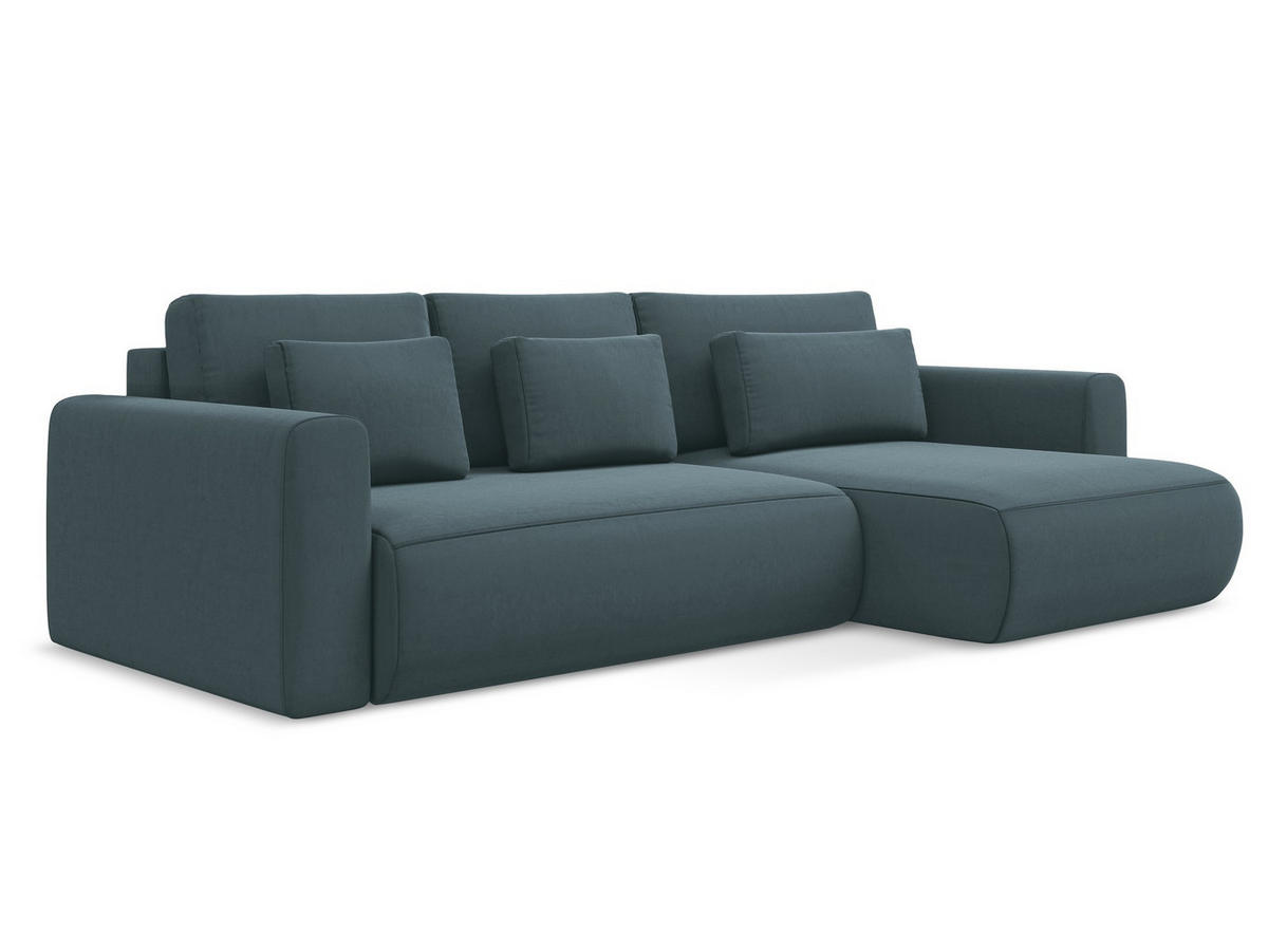 ECKSOFA mit Schlaffunktion Samt Stoff Blau - Blau/Petrol, Kunststoff/Textil (278/149cm) - Makamii