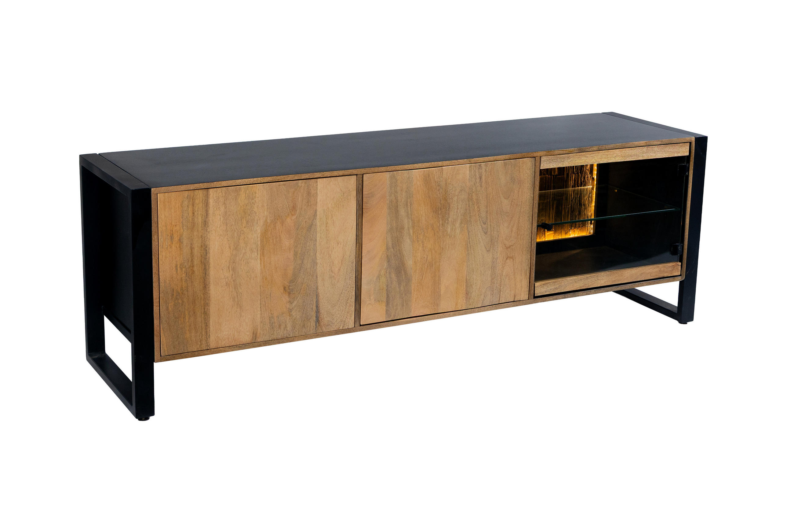 TV-SCHRANK Liv Mangoholz Schwarz Matt 60x47x180cm - Schwarz, Holz (47/60/180cm) - DELUKE