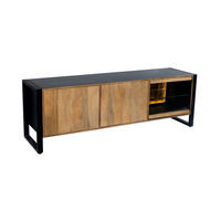 TV-SCHRANK Liv Mangoholz Schwarz Matt 60x47x180cm - Schwarz, Holz (47/60/180cm) - DELUKE