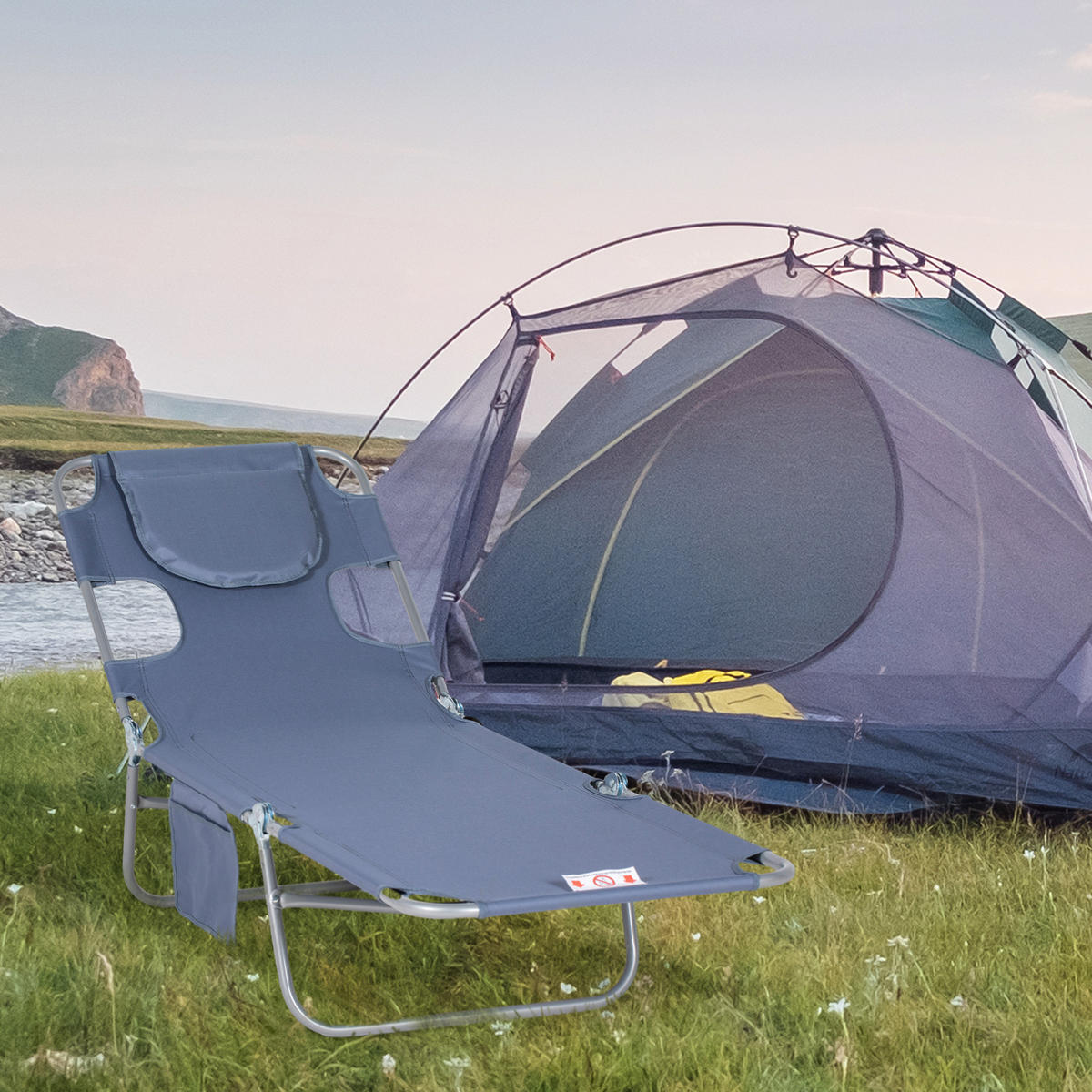 SONNENLIEGE klappbar, Seitentasche, Grau - Grau, Kunststoff (55/29/185cm) - Outsunny