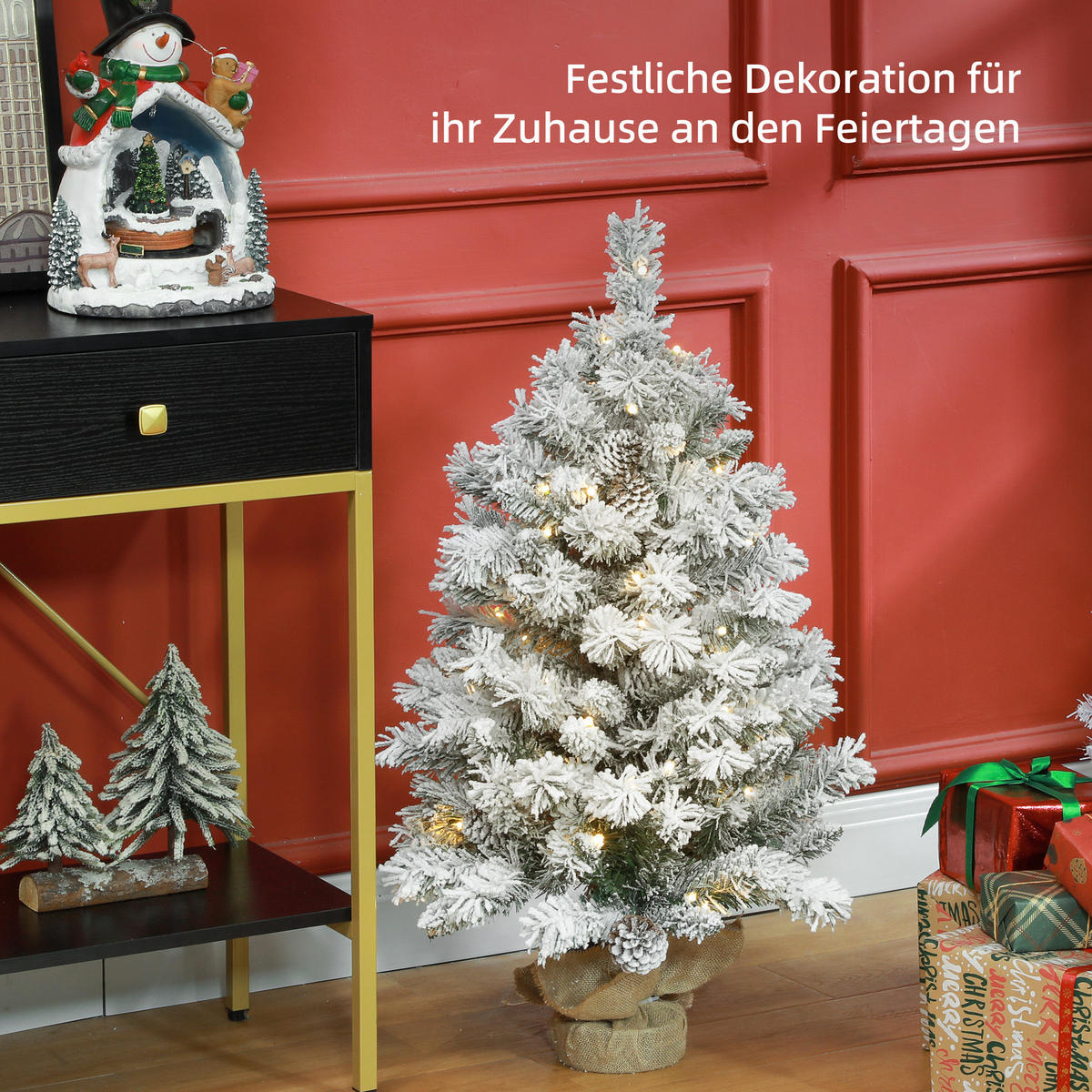 KÜNSTLICHER Weihnachtsbaum, 92 cm Christbaum mit 133 Spitzen LED-Lichterketten - Grün, Kunststoff/Metall (92cm) - HOMCOM