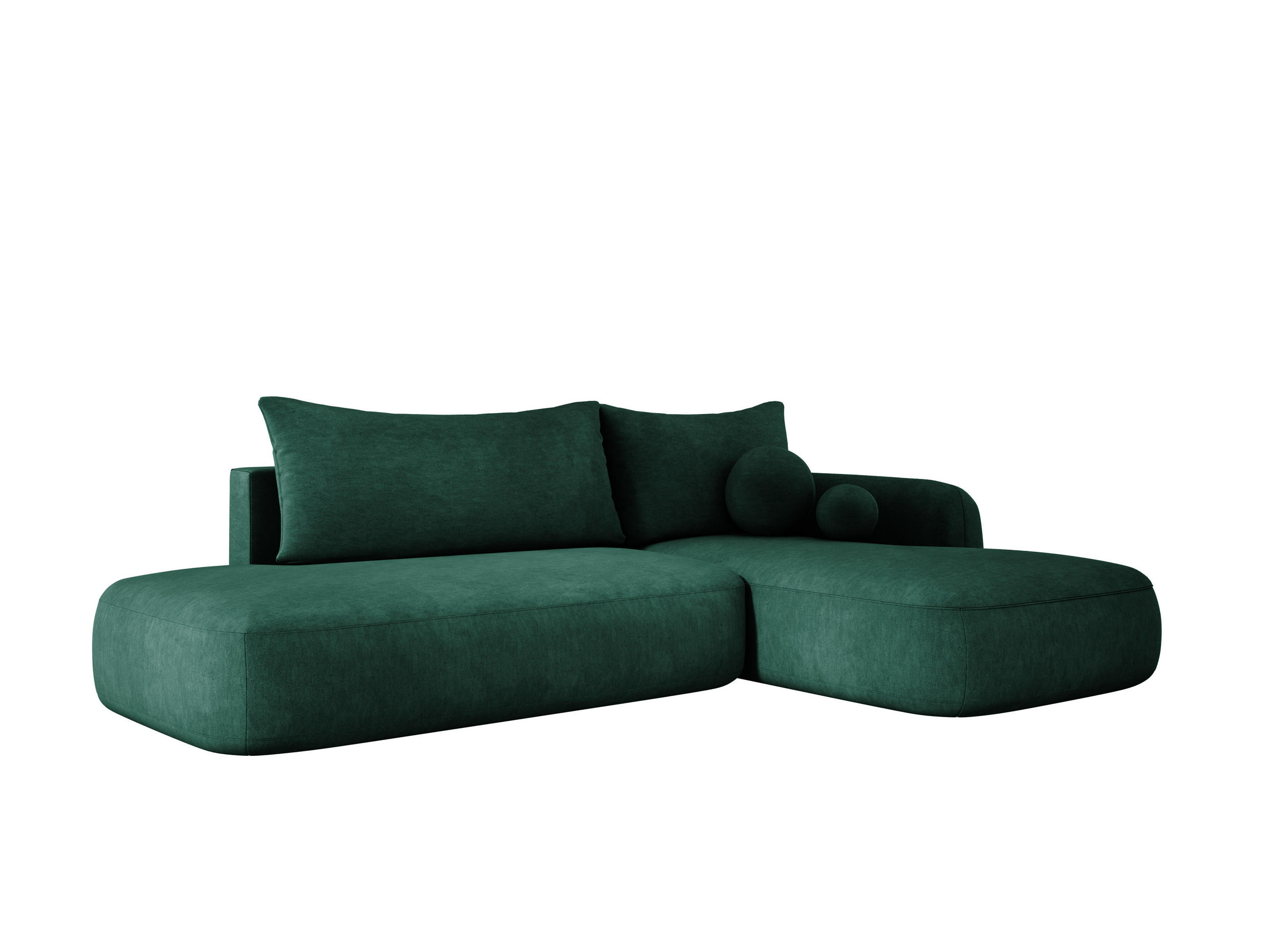 ECKSOFA BABU mit Bettfunktion – Moderne Polsterecke für Wohnzimmer, Funktionales Schlafsofa im Stoff CLOUD, 300x105x60 cm, Rechte, – Grün - Jadegrün, Holz/Textil (300/190cm) - DomoHome
