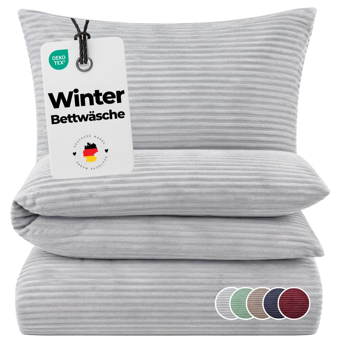WINTER-BETTWÄSCHE 135x200 Cashmere Touch - Warme Plüsch Rip Cord Kuschelbettwäsche - Grau - Grau, Textil (135/200cm) - Carpe Sonno