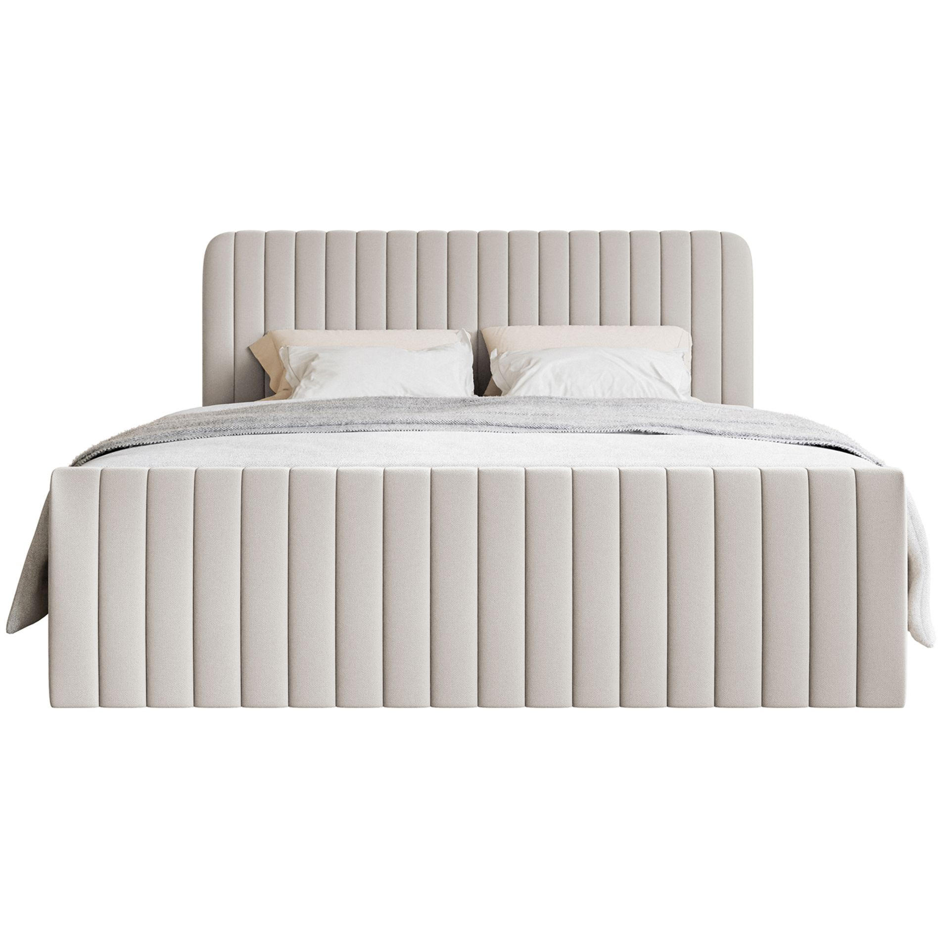 BOXBETT Saliano mit Topper und Chenille-Bezug Hellbeige, 140x200 cm - Ecru, Kunststoff/Textil (140/200cm) - Selsey