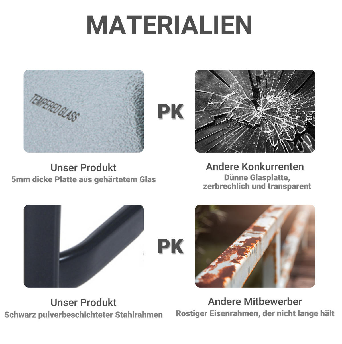 GARTENTISCH 68,5/68,5/84 cm mit gehärteter Glasplatte und pflegeleichtem Metallgestell, Schwarz - Naturfarben, Metall (68.5/68.5/84cm) - Redom