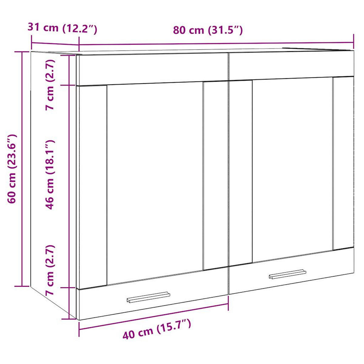 HÄNGEGLASSCHRANK Lyon Artisan-Eiche 80/31/60 Cm Holzwerkstoff - Braun, Holzwerkstoff (80/60/31cm) - vidaXL