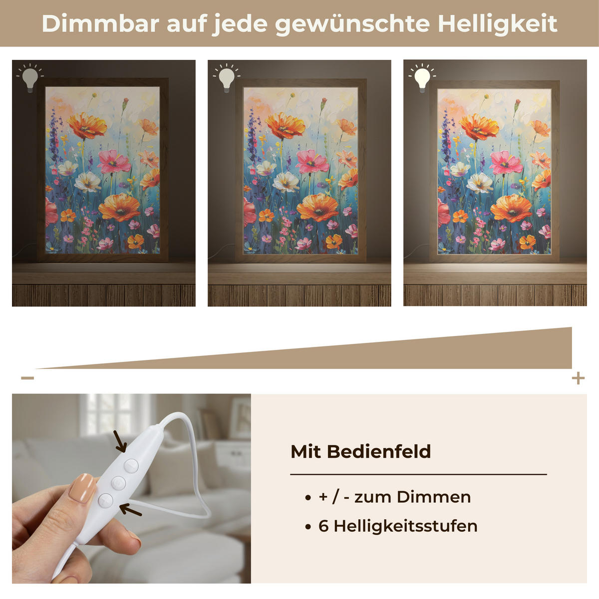 NÁSTĚNNÁ LAMPA Květiny - Příroda - Akvarel - Umění 20x30 cm - různobarevná, kompozitní dřevo (20/30/8cm) - OnlyWow