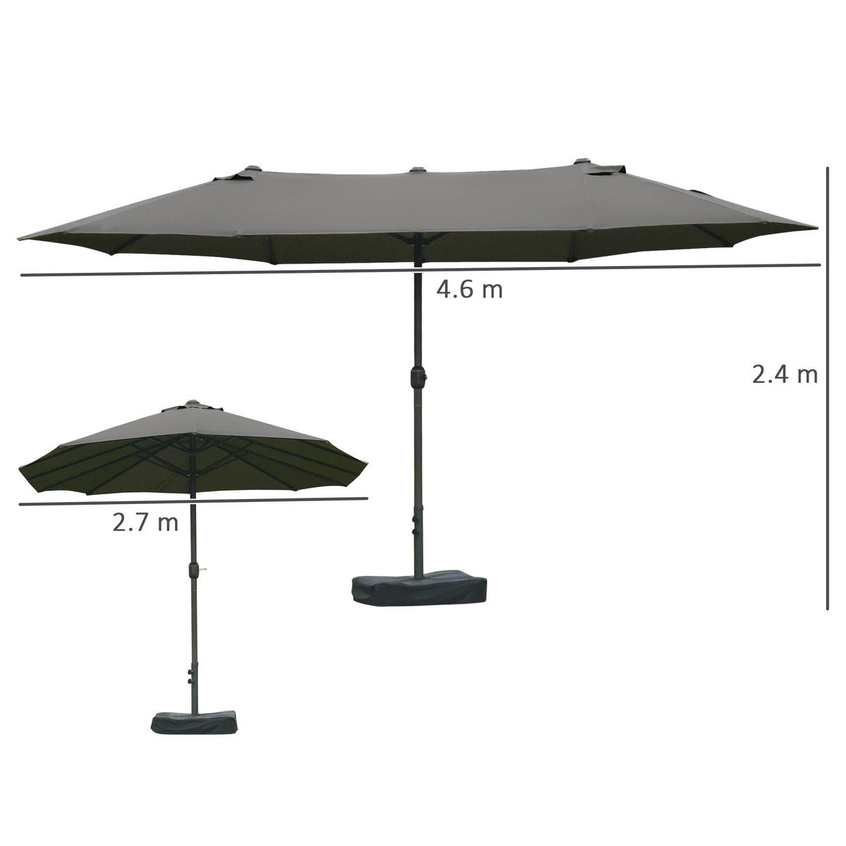 SONNENSCHIRM Doppelsonnenschirm Gartenschirm Dunkelgrau - Dunkelgrau, Metall (270/460cm) - ComfortXL