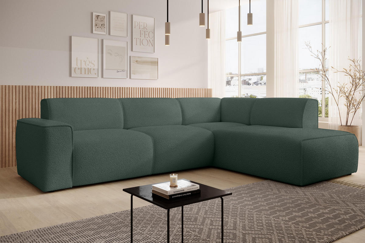 ECKSOFA L Form Didim Grün 292/220/78 cm – großes Sofa stilvoll & bequem R - Schwarz/Grün, Kunststoff/Textil (292/220cm) - AX Living