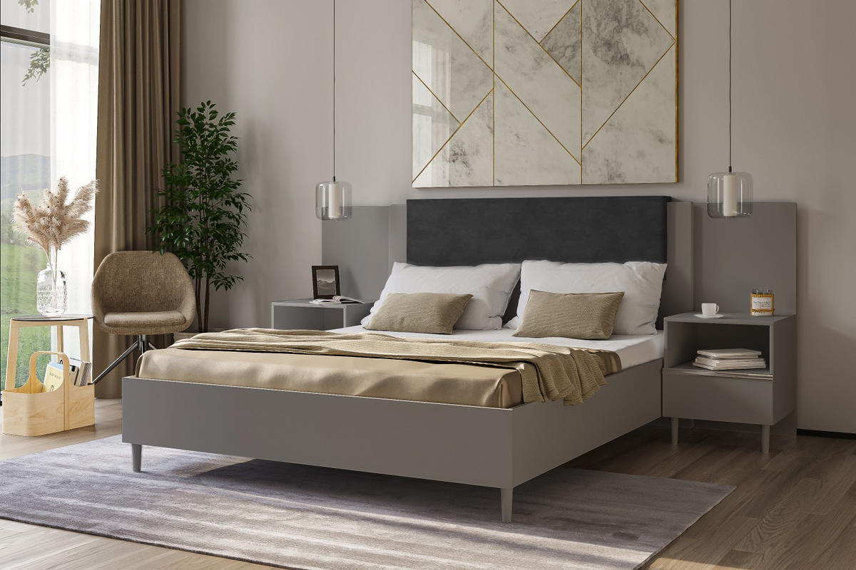 DOPPELBETT Luk III 160/200 cm ohne Matratze, Lattenrost, Bettkasten, grau, schwarz - Schwarz/Grau, Kunststoff (160/200cm) - Margaret Hadas24