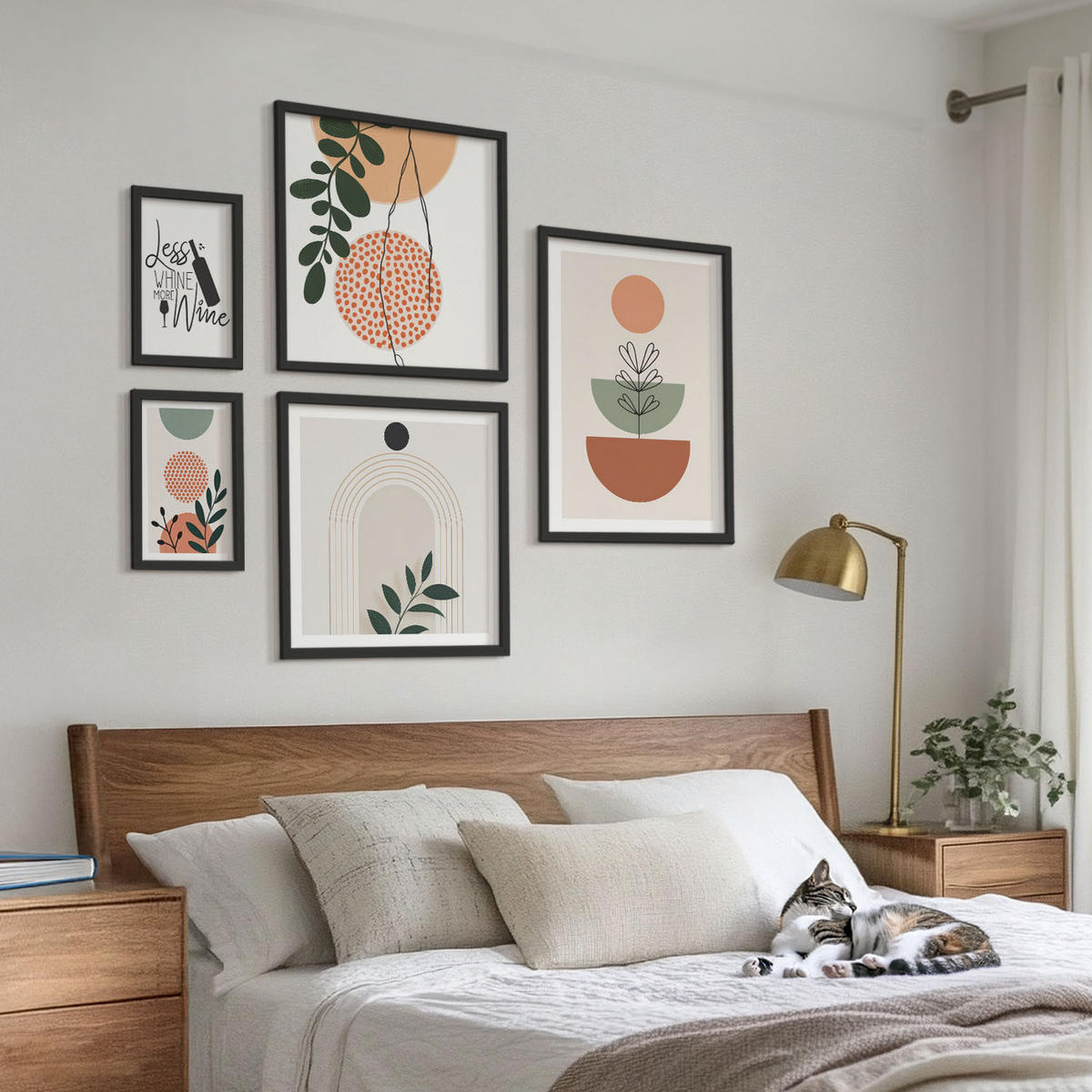 WANDBILDER 5er-Set - 50x50 cm & 20x30 cm & 40x60 cm Schwarzer Rahmen - Abstrakte Pflanzenformen - Schwarz, Kunststoff (40/60cm) - ArtPrintCave