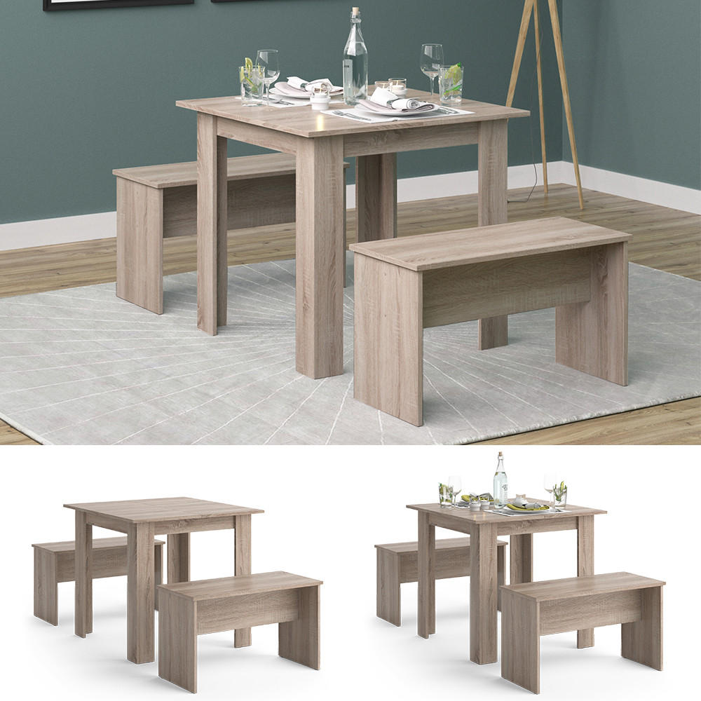 ESSTISCH SET Sentio Sonoma 80 x 80 cm mit 2 Bänken - Sonoma Eiche, Holzwerkstoff (80/73/80cm) - Vicco