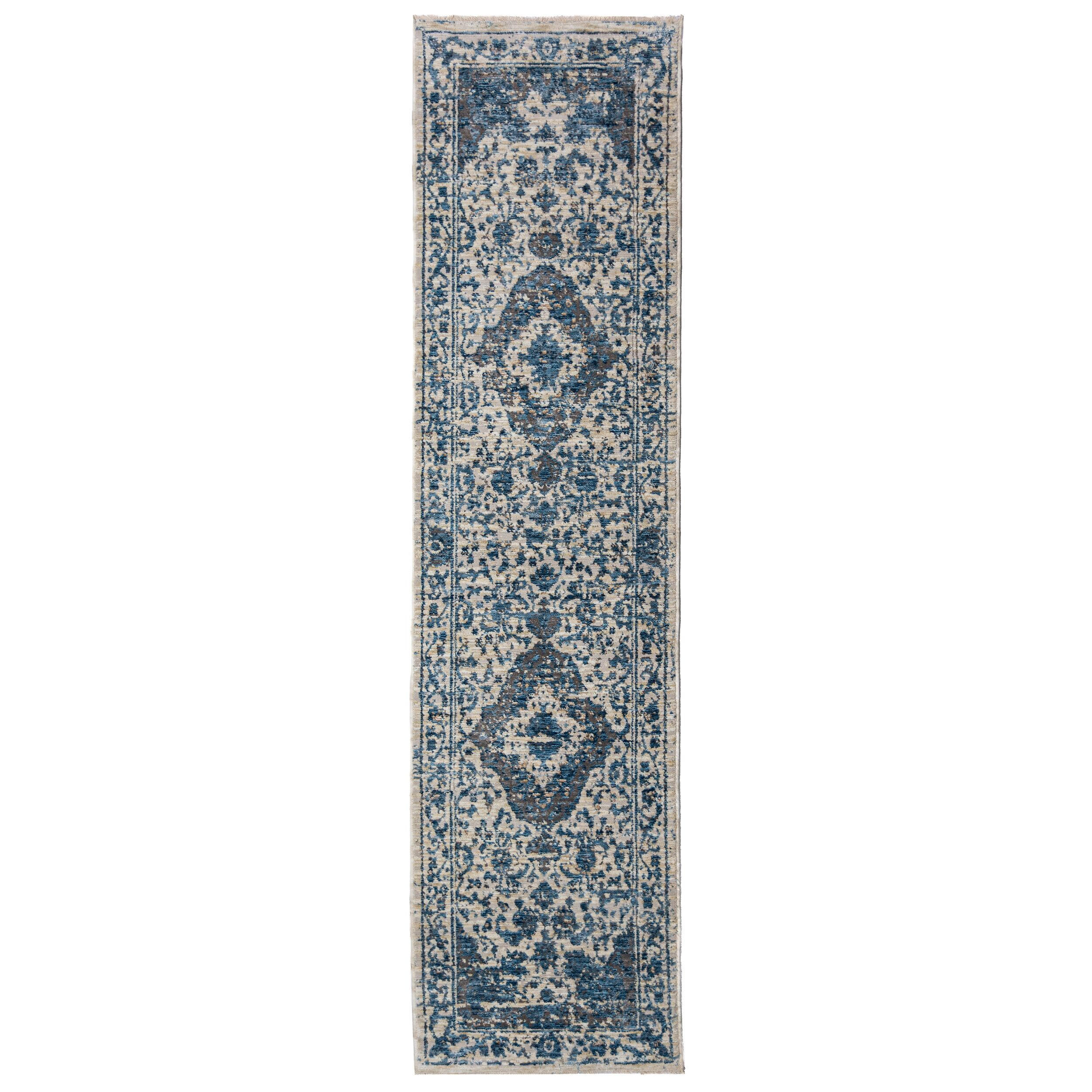 TEPPICH Vintage Kurzflor Medallion Muster, Orientalisch, Wohnzimmer Blau Läufer 60x230 - Blau, Textil (230/60cm) - KADIMA DESIGN