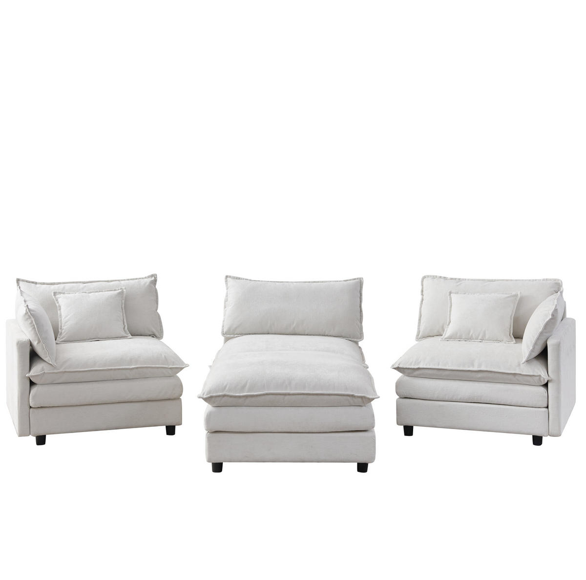 ECKSOFA 3-Sitzer mit Hocker, modulares Design, Chenille-Bezug und Federkernpolsterung, Beige - Beige, Textil (267/154cm) - Redom