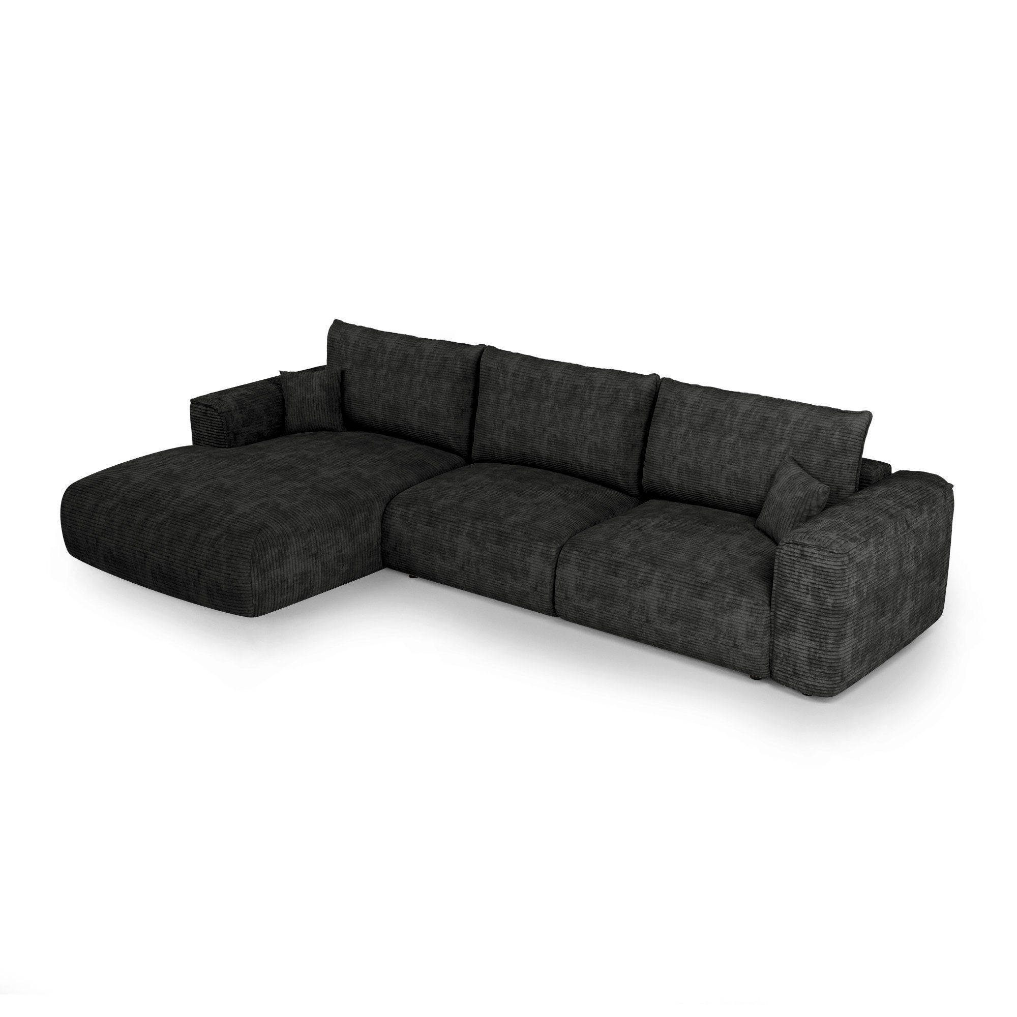 LINKSECK-SCHLAFSOFA mit Stauraum COMO Cord Schwarz 297cm - Schwarz, Textil (297/167cm) - Premium Interiors