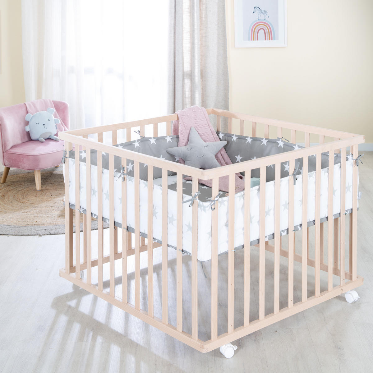 LAUFGITTER 100x100, Little Stars - Naturfarben, Holzwerkstoff (100/72.5/100cm) - Roba