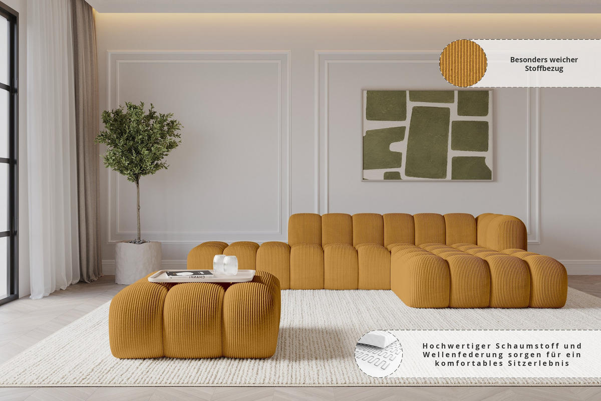 TABURET OLEA-PUF 91x87x44 cm Hořčicová Manšestr - černá/tmavě žlutá, kompozitní dřevo/textil (91/44/87cm) - ALTDECOR