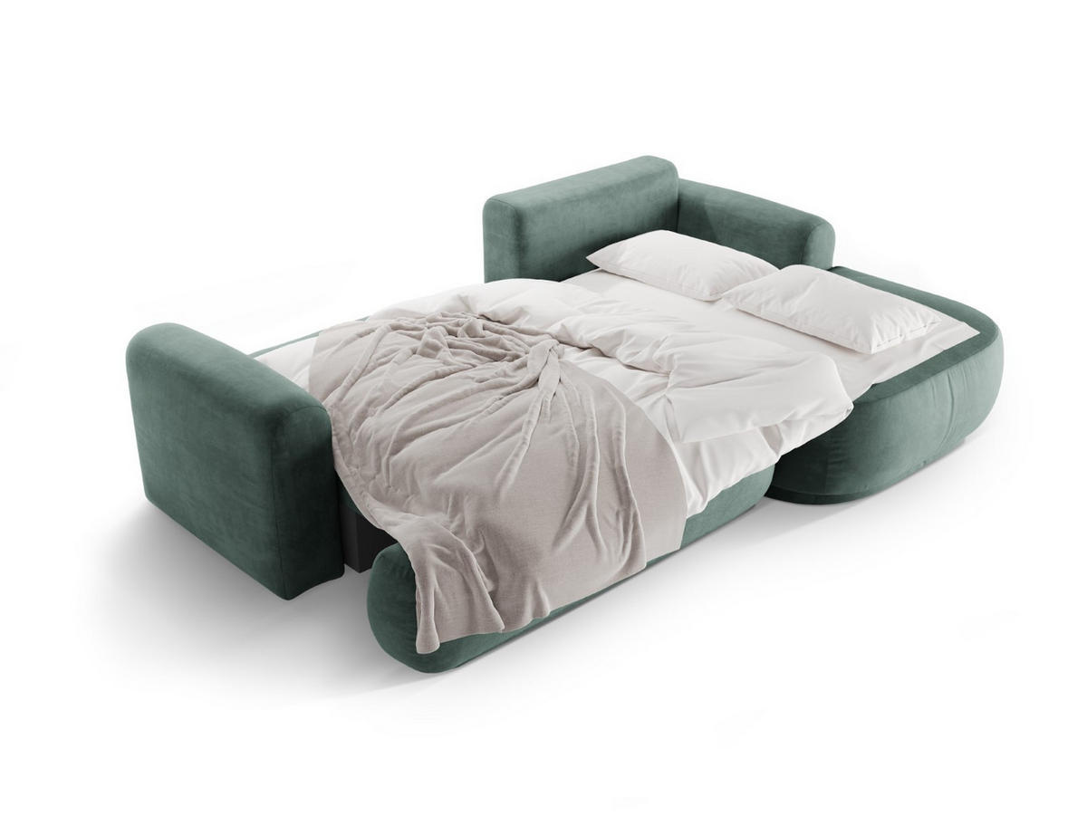 SCHLAFSOFA modular mit Bettkasten rechts Ella aus Samt petrol 5 Sitzplätze - Petrol, Textil (174/271cm) - Micadoni