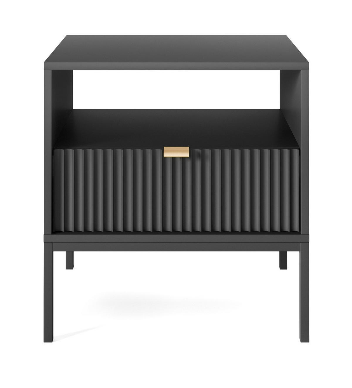 NACHTTISCH 54 cm Galla mit Schublade, Geriffelte Fronten, Schwarz - Schwarz, Holz (54/56/39cm) - Emporius