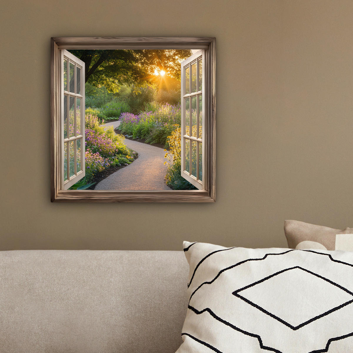 LEINWANDBILD Aussicht - Blumen - Natur - Sonne - Weg 20x20 cm - Hellgelb, Textil (20/20cm) - MuchoWow