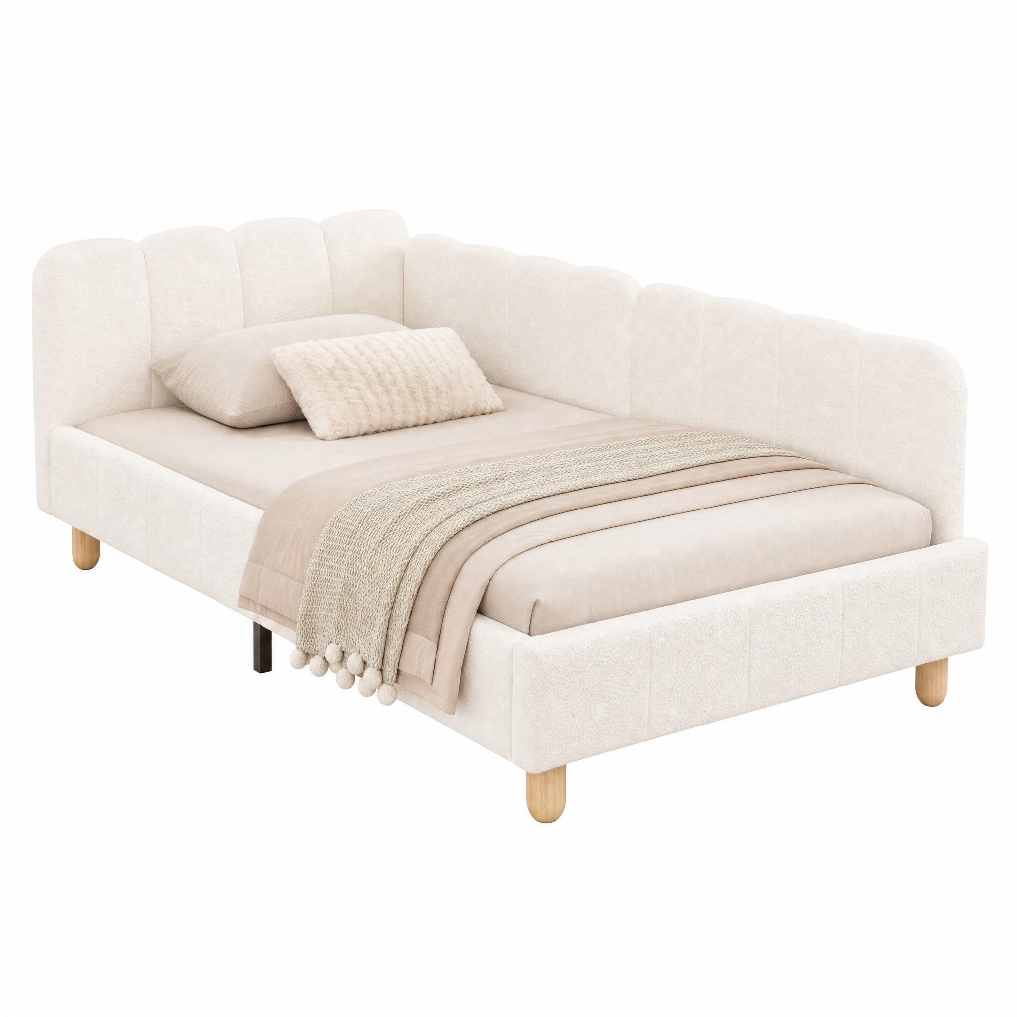 KINDERBETT mit Armlehnen und Kopfteil Bouclé Beige - Beige, Holz (90/200cm) - Meubliv