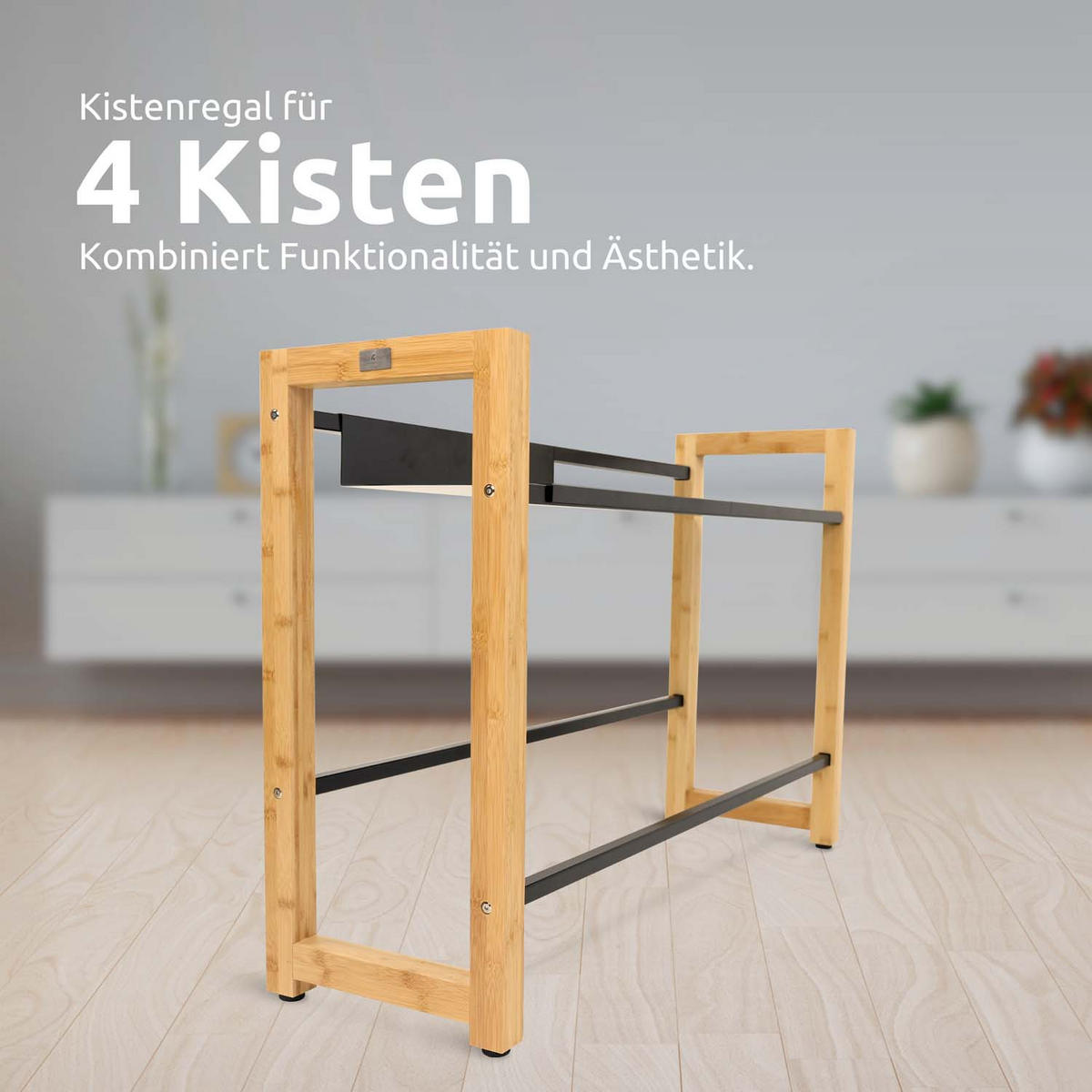 GETRÄNKEKISTENREGAL inkl. Ablage - Bambus / Schwarz - 4 Kisten - Naturfarben, Holz (106/71/32cm) - holz4home