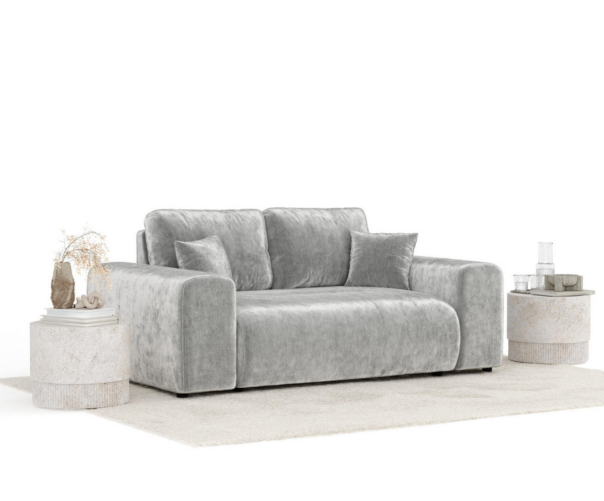 2-SITZER-SOFA Zanzibar Hellgrau Chenille - Hellgrau/Schwarz, Holz/Holzwerkstoff (178/79/108cm) - Maison de Reve