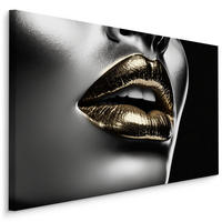 LEINWANDBILD Abstraktion Lippen Gesicht Glamour 120x80 - Beige/Schwarz, Textil (120/80cm) - Muralo