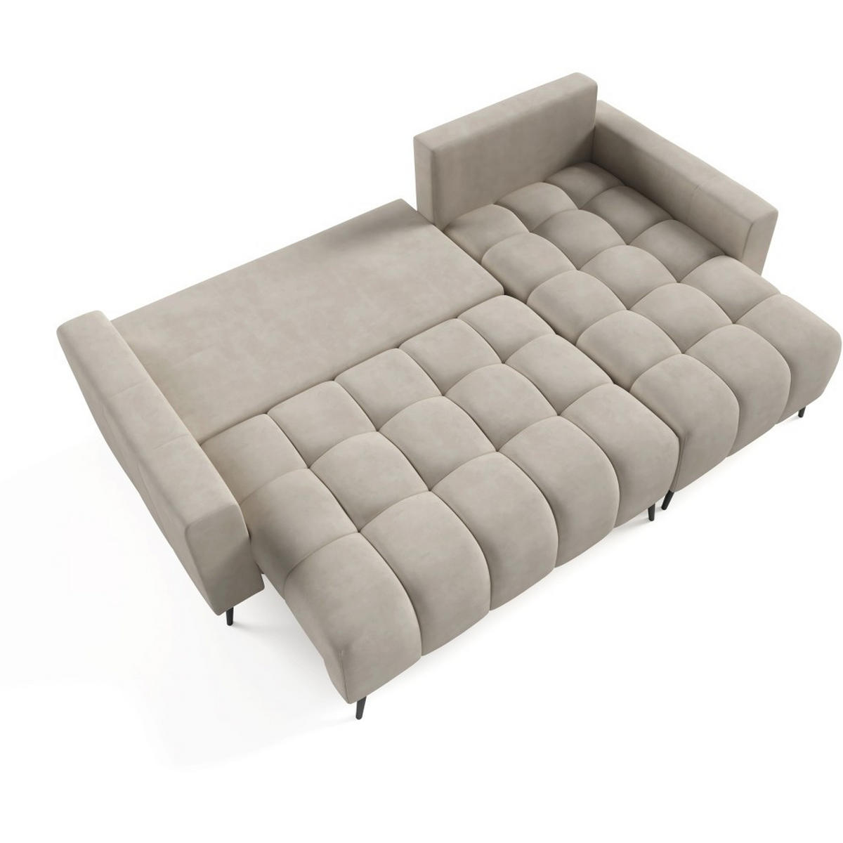 ECKSCHLAFSOFA Denver im Veloursstoff, Beige - Beige/Schwarz, Textil (232/148cm) - Beautysofa