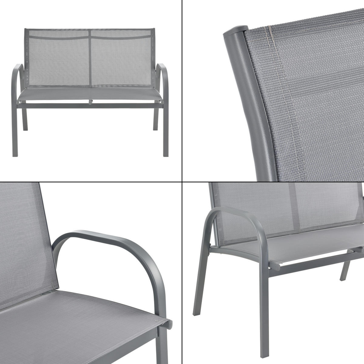 GARTENMÖBEL-SET 4 TLG. Gagra - Hellgrau, Metall - [en.casa]