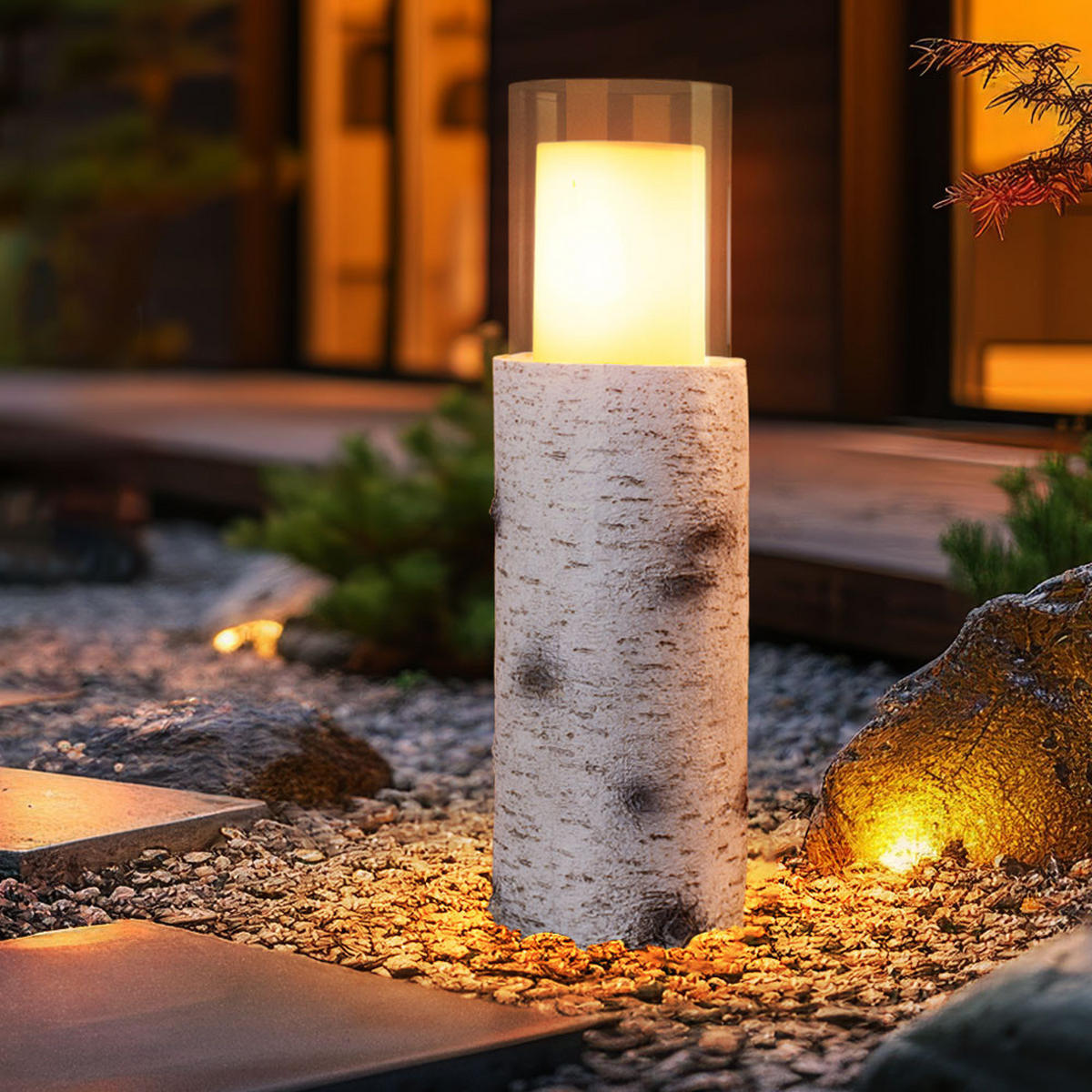 LED AUSSENLEUCHTE Baumstamm Weiß 2er Set - Weiß, Glas (13.5/13.5/43.5cm) - Globo Lighting