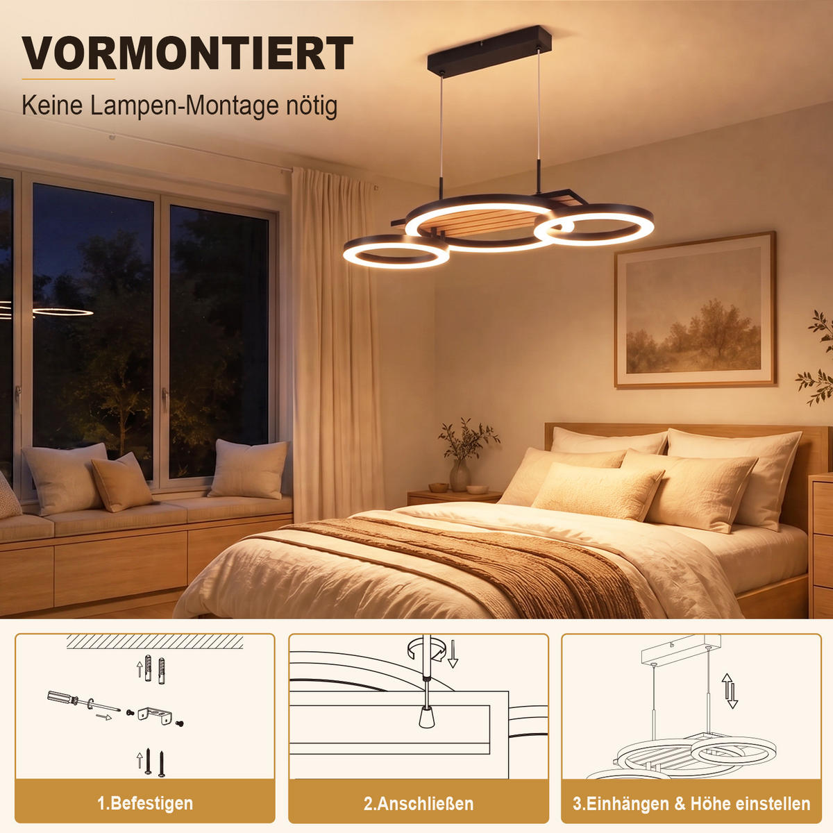 LED PENDELLEUCHTE Nythric 58/30/141 cm - Schwarz, Kunststoff/Metall (58/30/141cm) - ZMH