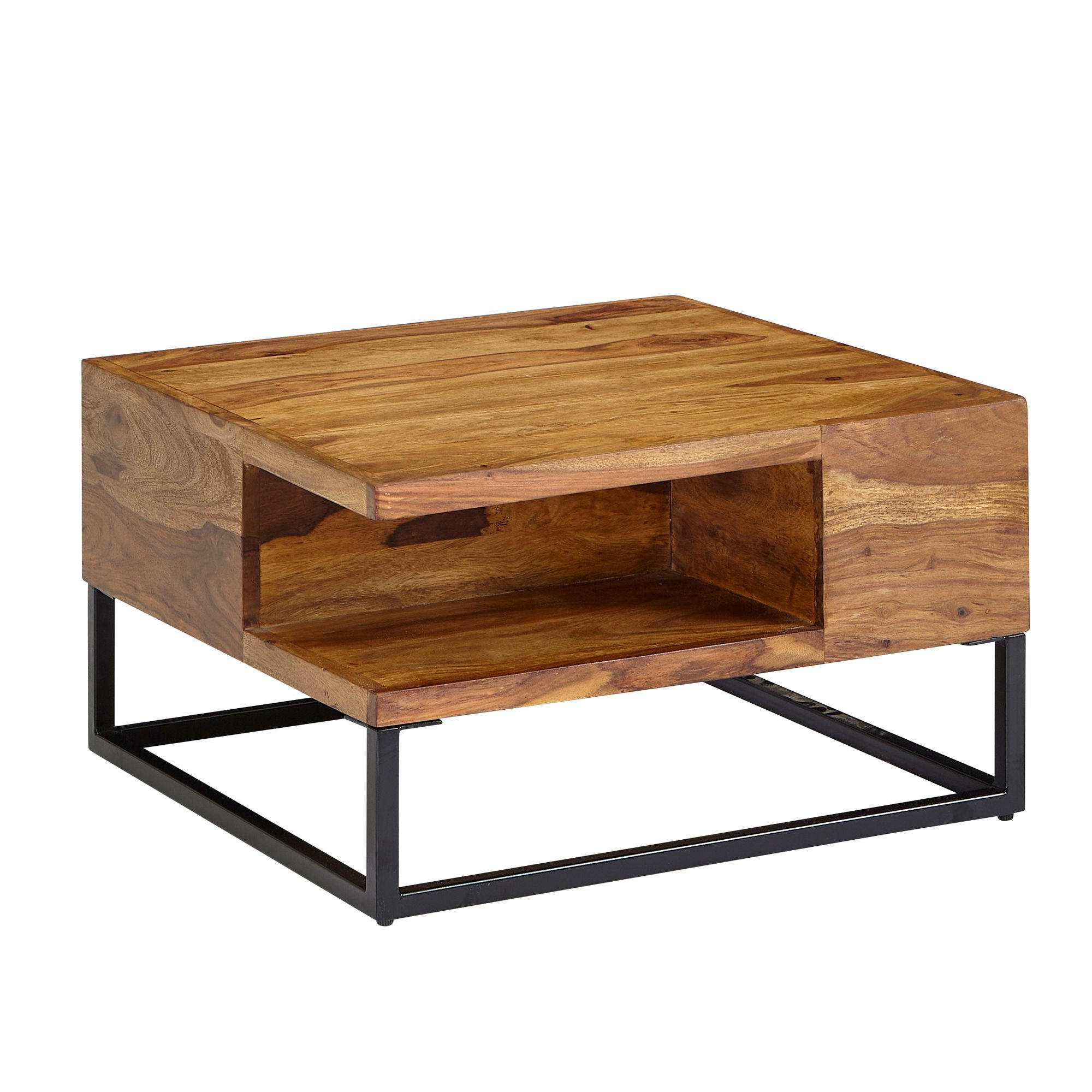 COUCHTISCH in Sheeshamholz mit Staufach, 60x60x34,5 cm, Industrial-Design - Schwarz/Braun, Holz/Metall (60/60/35cm) - KADIMA DESIGN